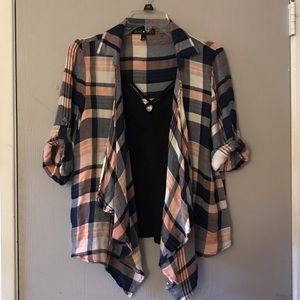 Light pink and navy plaid top